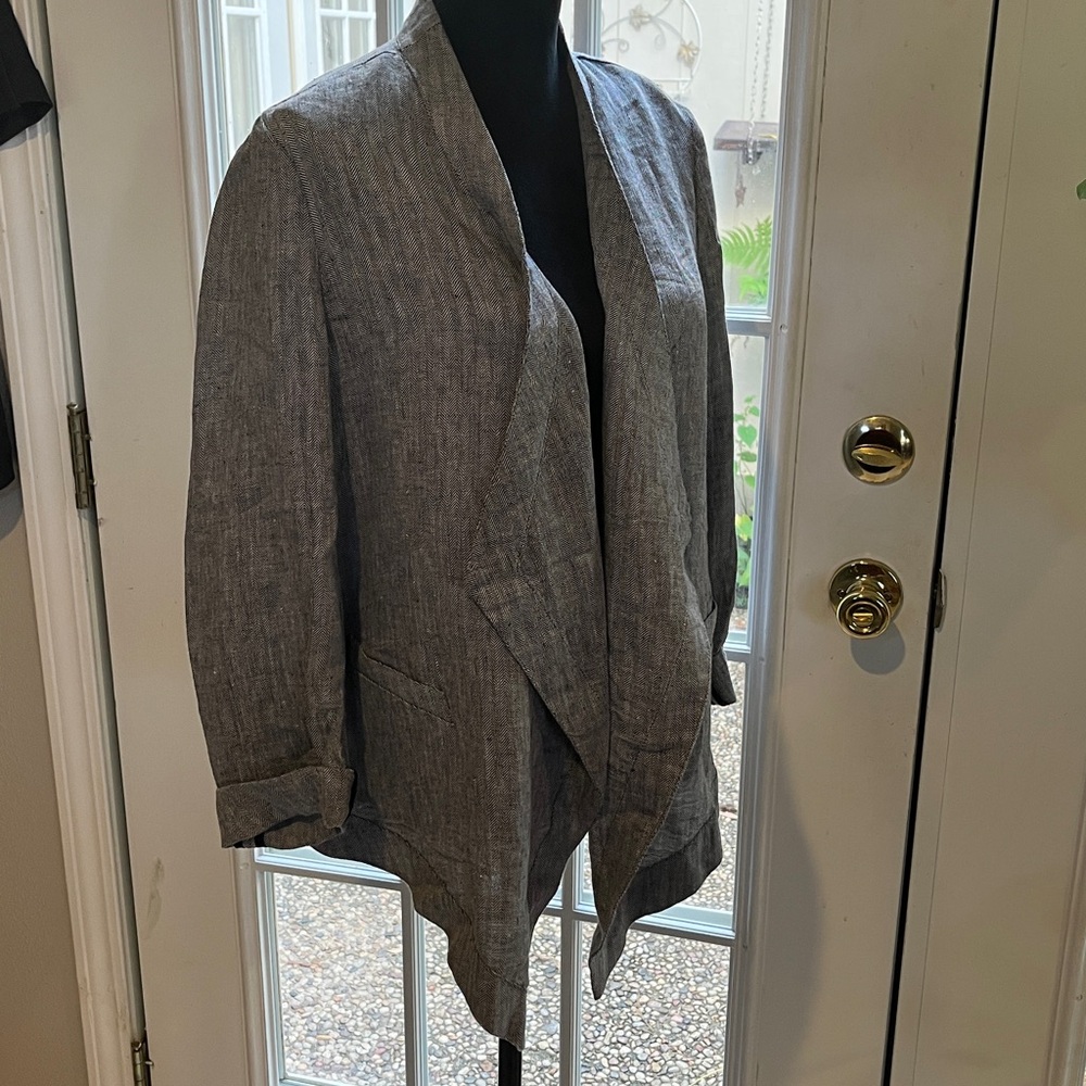 Coldwater Creek 100% Linen Charcoal Gray Women's Blazer size Small 6-8.
